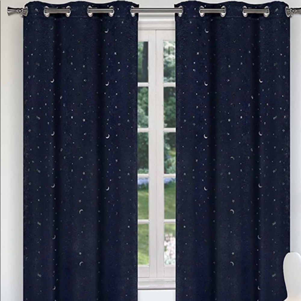 Lala & Bash Sheer Window Panels Navy stars and moon